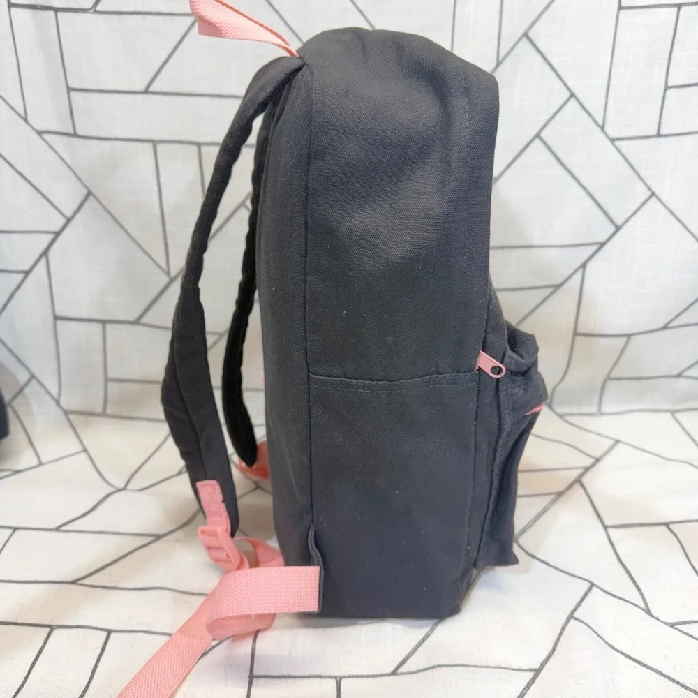 Moomin Backpack Small Black Pink Canvas Floral Graphic Bookbag